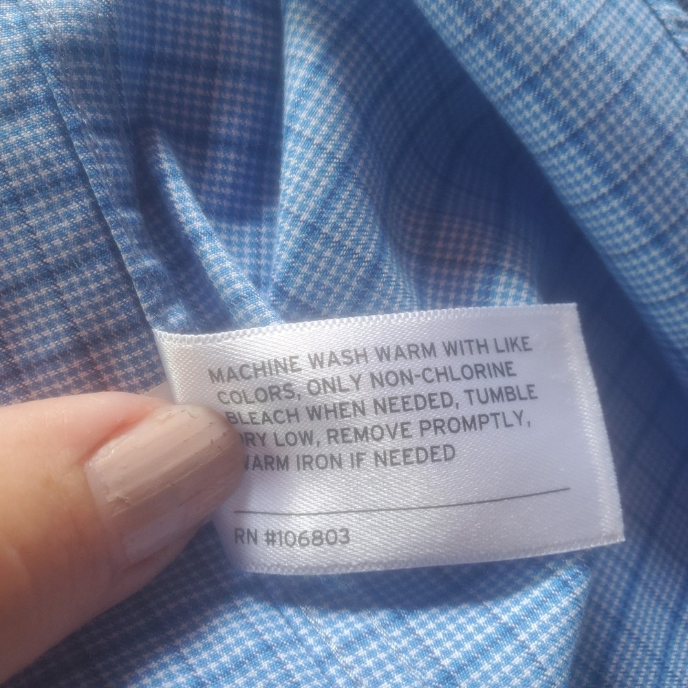 Duluth Trading Co Mens 3XL Relaxed Fit Short Sleeve Button Down Shirt Blue Grid - Picture 6 of 7